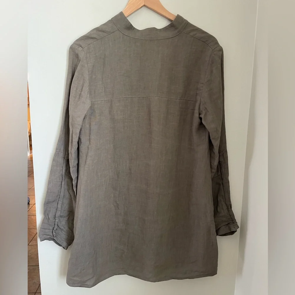 Sarah Pacini Italy 100% Linen Lagenlook Shirt Jacket Taupe S Granola Gorpcore - Picture 4 of 12